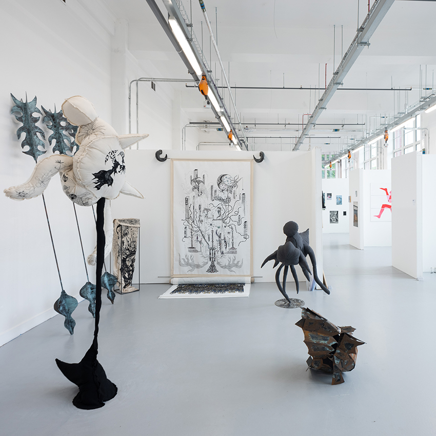 Interior gallery space showing student work at Glasgow School of Art.