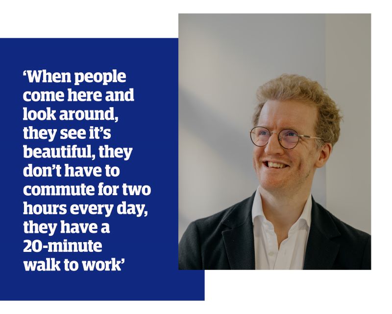 Ross McNairn says: 'When people come here and look around, they see it's beautiful, they don't have to commute for two hours every day, they have a 20-minute walk to work.'